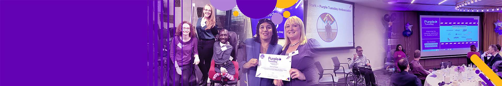A collection of Purple Tuesdays ambassadors at various Purple Tuesday events.