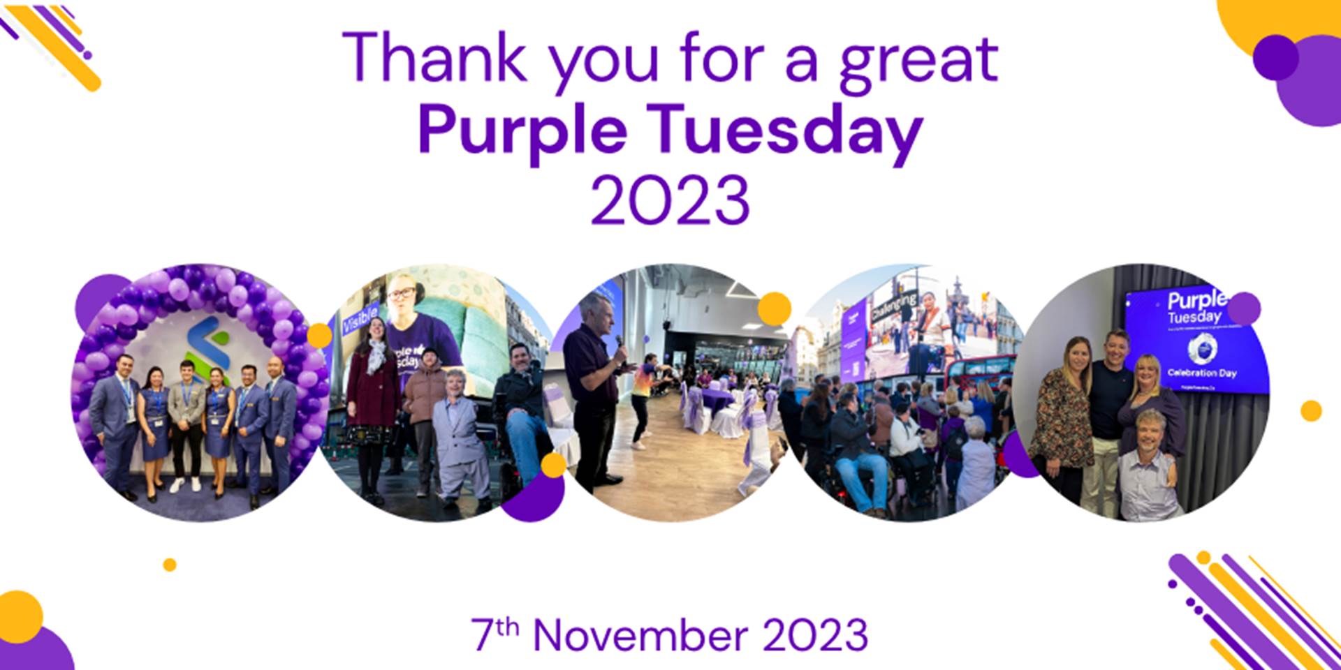 The Purple Tuesday team in Piccadilly Square, observing the illuminated Piccadilly lights adorned with Purple Tuesday branding.