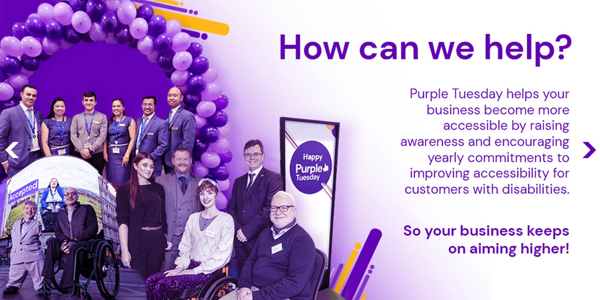 The image shows Piccadilly Lights in London, prominently featuring Purple Tuesday branding. Various recognizable brand logos are displayed, celebrating their participation. Overlaid text reads:  